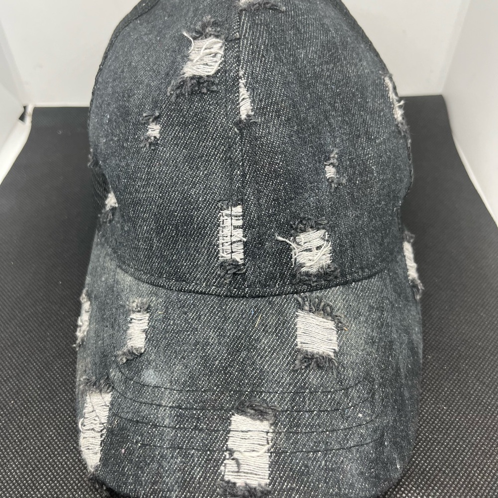C.C. Exclusive High Ponytail Hat Distressed Vintage Mesh Trucker Cap Black Gray